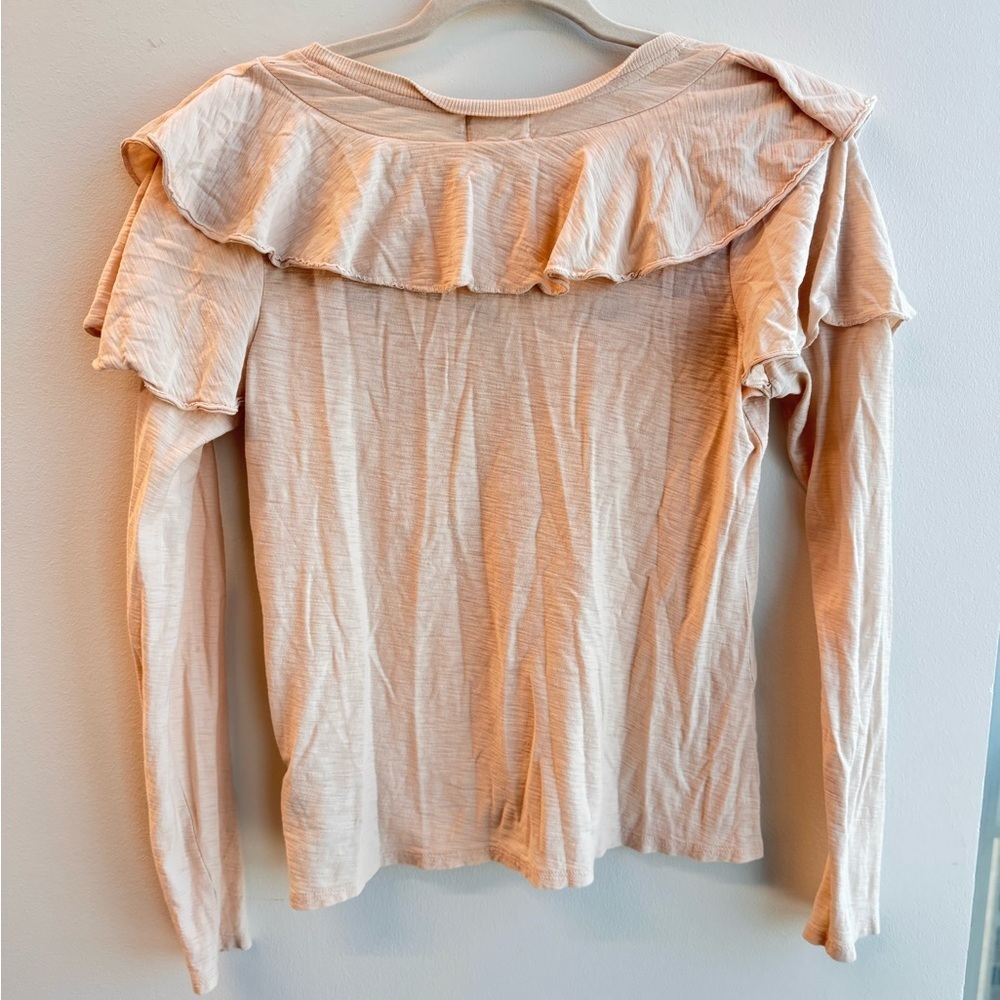 Nation LTD Kelsey Ruffled Romance V-Neck Tee Blouse - Cream/Antique Pink Size M - Picture 9 of 13